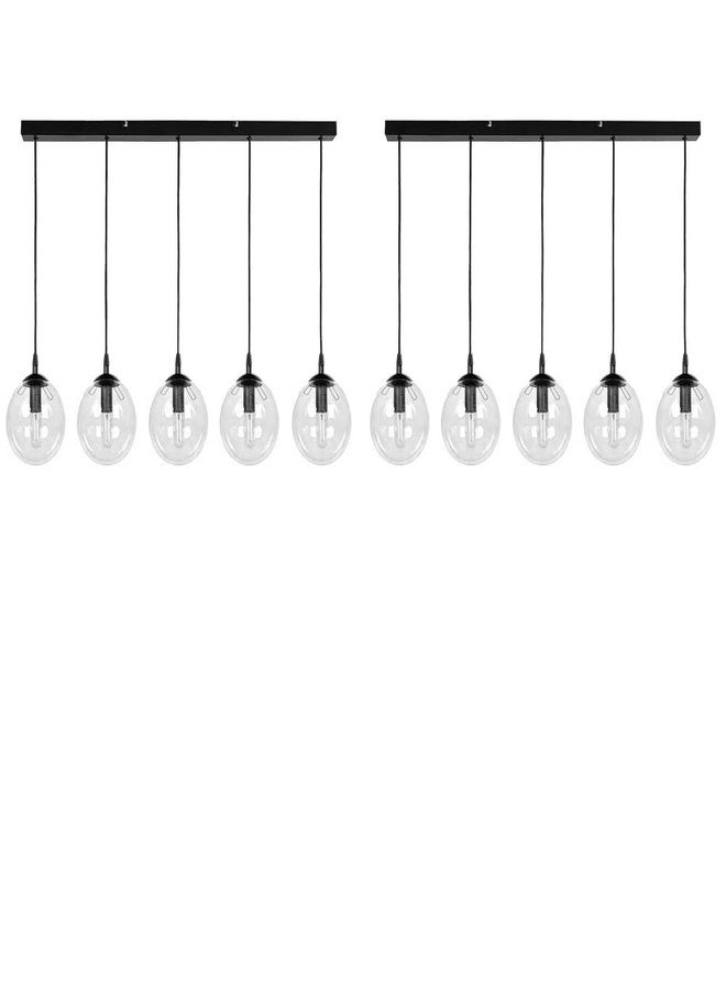 SINOMAN ثريا سينومان العصرية ذات العشرة مصابيح مع أغطية زجاجية كروية شفافة، مصباح سقف معلق كبير بلمسة نهائية معدنية سوداء لغرفة الطعام، جزيرة المطبخ، غرفة المعيشة، وديكور المنزل (مع لمبة). - Image 5